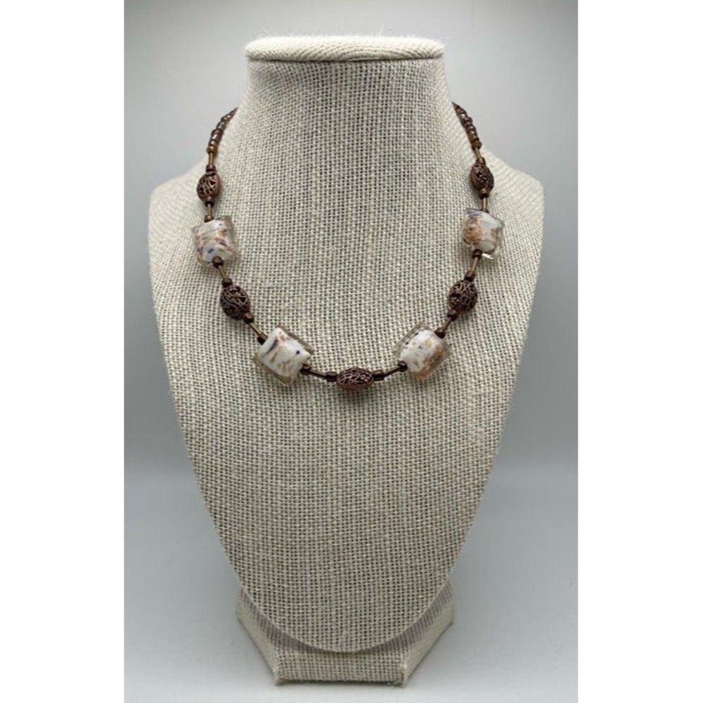 Necklace Antique Copper and glass ampwork beads